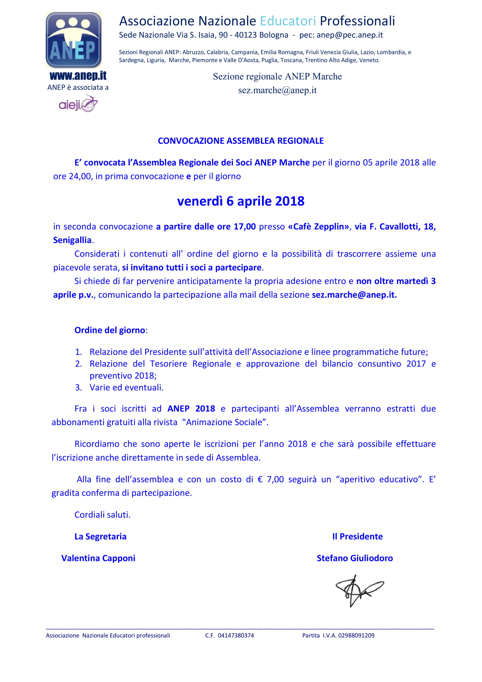 Convocazione Assemblea Regionale
